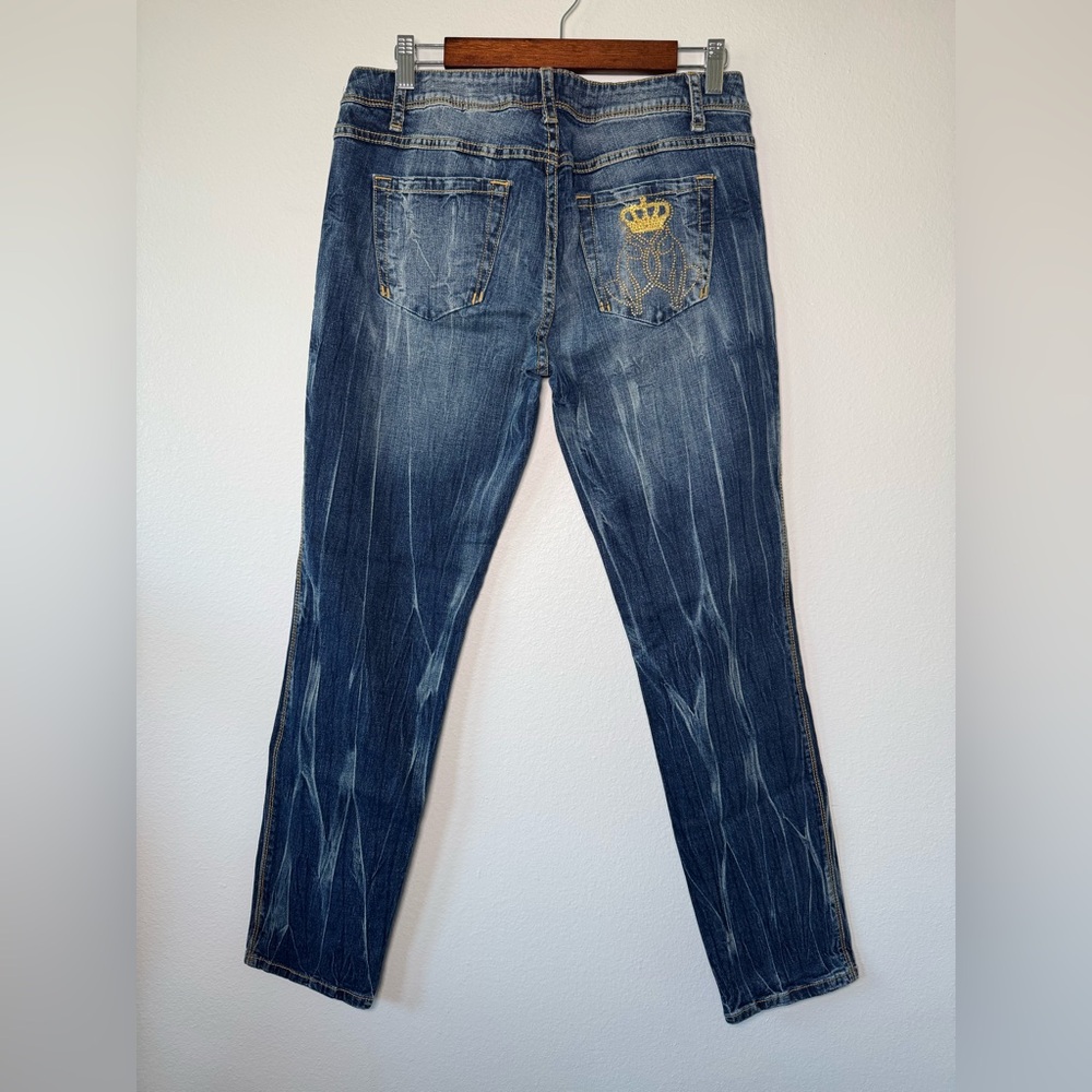 Baby Phat Y2K Low Rise Skinny Jeans Womens 11 Blue Medium Wash Embroidered Faded